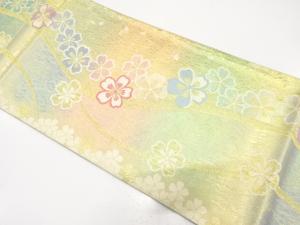 よろけ縞に桜模様織り出し　振袖用袋帯